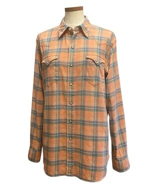 Vtg Polo Ralph Lauren Pastel Plaid Cotton Flannel Pearl Snap Western Shirt Sz L